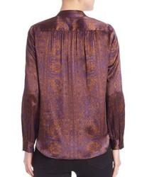 L'Agence Printed Long Sleeve Silk Shirt