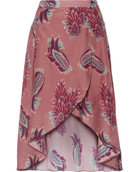 Vix Birds June Printed Cotton And Silk Blend Wrap Skirt Plum