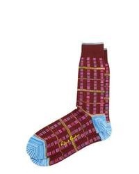 Robert Graham Warbler Striped Socks Burgundy