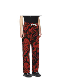 Palm Angels Black And Red Hawaiian Pile Lounge Pants