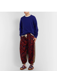 Gucci Cropped Wide Leg Panelled Jacquard And Cotton Blend Trousers