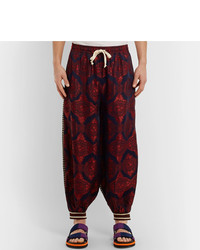 Gucci Cropped Wide Leg Panelled Jacquard And Cotton Blend Trousers