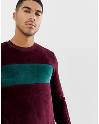 ASOS DESIGN Muscle Sweatshirt With Velour Colour Blocking In Burgundy