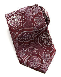 Brioni Etched Tonal Paisley Silk Tie Burgundy