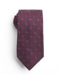 Etro Burgundy And Fuschia Printed Wool Blend Tie