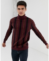 New Look Roll Neck With Vertical Stripe In Burgundy