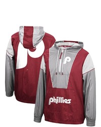 Mitchell & Ness Cardinal Philadelphia Phillies Highlight Reel Windbreaker Half Zip Hoodie Jacket At Nordstrom