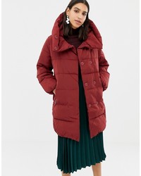 Warehouse Asymmetric Padded Coat In Red