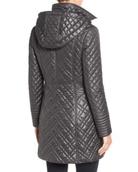 Via Spiga Tassel Detail Hooded Mix Quilt Coat