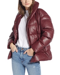 Something Navy Faux Leather Puffer Coat