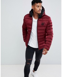 Siksilk Puffer Jacket With Hood In Burgundy