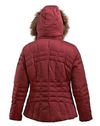 Calvin Klein Womans Burgundy Down Jacket With Faux Fur Hoodie Bnwt Large