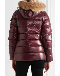 Pyrenex Authentic Faux Fur Trimmed Quilted Glossed Shell Down Jacket Merlot