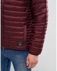Asos Quilted Jacket With Funnel Neck In Burgundy