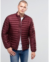 Asos Quilted Jacket With Funnel Neck In Burgundy