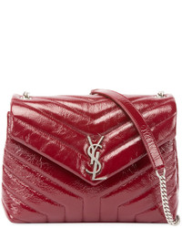 Saint Laurent Loulou Monogram Small Y Quilted Patent Chain Bag Burgundy