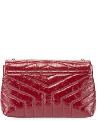 Saint Laurent Loulou Monogram Small Y Quilted Patent Chain Bag Burgundy