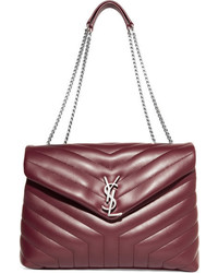Saint Laurent Slouchy Monogramme Medium Quilted Leather Shoulder Bag Burgundy