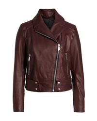 Burgundy Quilted Leather Biker Jacket
