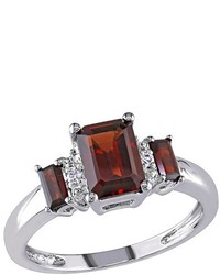 Diamond 002 Ct Tw With 1 35 Ct Tw Garnet 4 Prong Ring In 10k White Gold