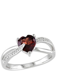 1 14 Ct Tw Heart Shaped Garnet And 005 Ct Tw Diamond Ring In Sterling Silver