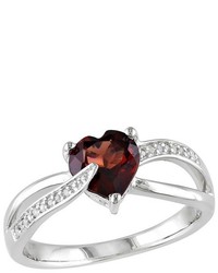1 14 Ct Tw Heart Shaped Garnet And 005 Ct Tw Diamond Ring In Sterling Silver