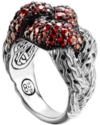 John Hardy Classic Chain Silver Lava Large Braided Ring With Red Sapphire Size 7