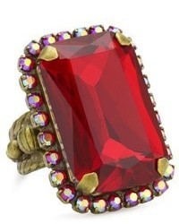 Sorrelli Ruby Cocktail Large Classic Emerald Cut Red And Gold Crystal Cocktail Adjustable Ring