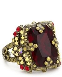 Sorrelli Ruby Cocktail Vintage Emerald Cut Red And Gold Crystal Cocktail Adjustable Ring