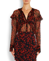 Givenchy Ruffled Blouse In Floral Print Silk Chiffon Red