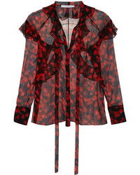 Givenchy Ruffled Blouse In Floral Print Silk Chiffon Red