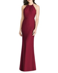 Dessy Collection Ruffle Back Chiffon Halter Gown