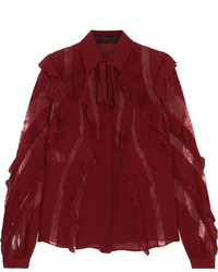 Burgundy Ruffle Lace Blouse