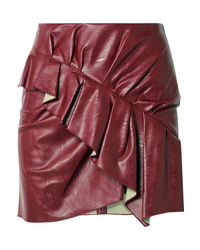 Burgundy Ruffle Leather Mini Skirt