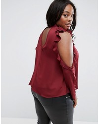 Asos Curve Curve Satin Top With High Neck Ruffle Cold Shoulder
