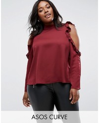 Asos Curve Curve Satin Top With High Neck Ruffle Cold Shoulder