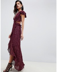 ASOS DESIGN Ruffle Maxi Dress With Open Back In All Over Sequin