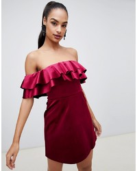 ASOS DESIGN Bonded Velvet Ruffle Shift Mini Dress