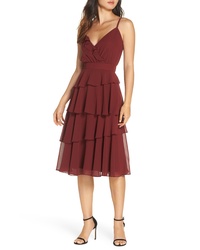 Burgundy Ruffle Silk Midi Dress