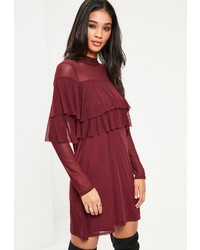 Burgundy Ruffle Swing Dress