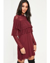 Missguided Burgundy Double Frill Swing Dress