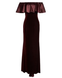 Adrianna Papell Ruffle Off The Shoulder Velvet Gown