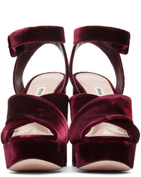 Miu Miu Burgundy Velvet Platform Sandals