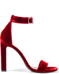 Saint Laurent Grace Velvet Sandals Red