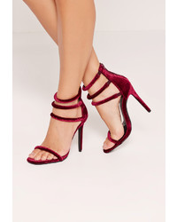 Missguided Rounded Four Strap Barely There Velvet Sandals Burgundy