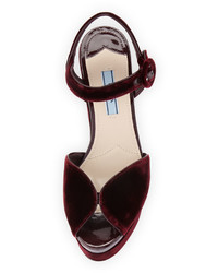 Prada Patent Trim Velvet Platform Sandal Bordeaux