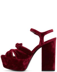 Saint Laurent Red Velvet Farrah Bow Sandals