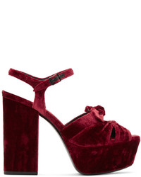 Saint Laurent Red Velvet Farrah Bow Sandals