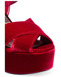 Prada Velvet Platform Sandals Red
