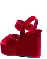 Prada Velvet Platform Sandals Red